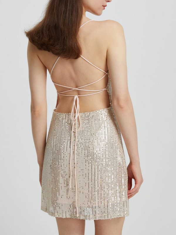 Sequin Lace-up Back Bodycon Mini Dress