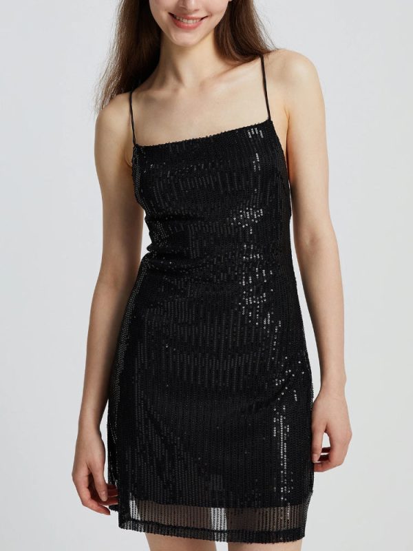 Sequin Lace-up Back Bodycon Mini Dress