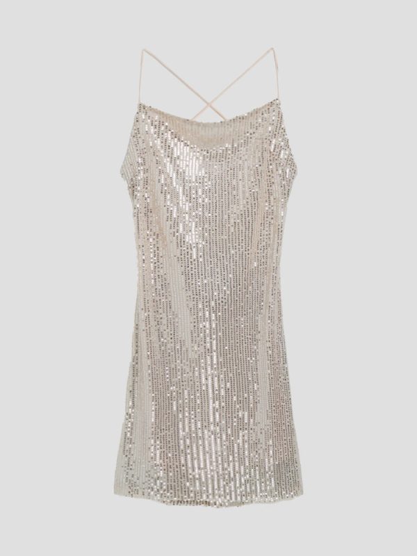 Sequin Lace-up Back Bodycon Mini Dress