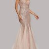 Sequin Tulle V-Neck Mermaid Floor Length Prom Dresses