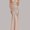 Sequin Tulle V-Neck Mermaid Floor Length Prom Dresses