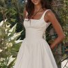 Sexy Bow Tie Backless Ruched Fit & Flare Summer Mini Sundress - White