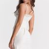 Sexy Club Lace Up Belt V Neck Lace Satin Slip Mini Dress - White