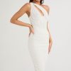 Sexy Cutout One Shoulder Ruched Bodycon Mesh Corset Midi Dress - White
