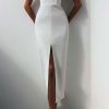 Sexy Deep V High Slit Sleeveless Bandage Cocktail Party Maxi Dress - White