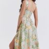 Sexy Floral Printed Lace Up Back High Split Corset Mini Sundress - Green