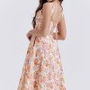 Sexy Floral Printed Lace Up Back High Split Corset Mini Sundress - Orange