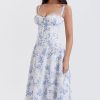 Sexy Floral Tie Front Lace Up Back Fit & Flare Split Midi Sundress - Blue