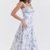 Sexy Floral Tie Front Lace Up Back Fit & Flare Split Midi Sundress - Blue