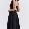 Sexy Lace Square Neck Lace Up Back Fit & Flare Midi Sundress - Black