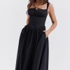 Sexy Lace Square Neck Lace Up Back Fit & Flare Midi Sundress - Black