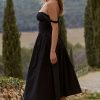 Sexy Lace Square Neck Lace Up Back Fit & Flare Midi Sundress - Black