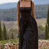 Sexy Lace Square Neck Lace Up Back Fit & Flare Midi Sundress - Black