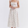 Sexy Lace Square Neck Lace Up Back Fit & Flare Midi Sundress - Floral