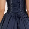 Sexy Lace Square Neck Tie Front Lace Up Back Drop Waist Mini Sundress - Navy