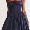 Sexy Lace Square Neck Tie Front Lace Up Back Drop Waist Mini Sundress - Navy