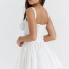 Sexy Lace Square Neck Tie Front Lace Up Back Drop Waist Mini Sundress - White