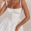 Sexy Lace Square Neck Tie Front Lace Up Back Drop Waist Mini Sundress - White