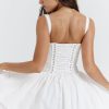 Sexy Lace Square Neck Tie Front Lace Up Back Drop Waist Mini Sundress - White