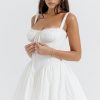 Sexy Lace Square Neck Tie Front Lace Up Back Drop Waist Mini Sundress - White