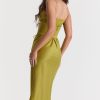Sexy Party Lace Up Belt V Neck Lace Satin Slip Midi Dress - Chartreuse