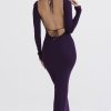 Sexy Plunge Neck Cutout Backless Long Sleeve Bodycon Maxi Dress - Purple