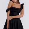 Sexy Ruffle Square Neck Frilled Fit and Flare Drop Waist Summer Mini Sundress - Black