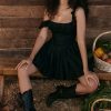 Sexy Ruffle Square Neck Frilled Fit and Flare Drop Waist Summer Mini Sundress - Black