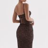 Sexy Scalloped Floral Lace Bra Top Midi Skirt Two Piece Dress - Black