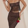 Sexy Scalloped Floral Lace Bra Top Midi Skirt Two Piece Dress - Black