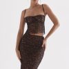 Sexy Scalloped Floral Lace Bra Top Midi Skirt Two Piece Dress - Black