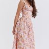 Sexy Square Neck Button Down Lace Up Fit & Flare Printed Midi Sundress - Floral