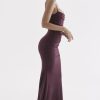 Sexy Square Neck Ruched Corset Fishtail Evening Maxi Dress - Fuchsia