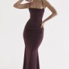 Sexy Square Neck Ruched Corset Fishtail Evening Maxi Dress - Fuchsia
