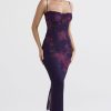 Sexy Sweetheart Bodycon Lace Mesh Sleeveless Printed Maxi Dress - Floral