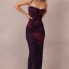 Sexy Sweetheart Bodycon Lace Mesh Sleeveless Printed Maxi Dress - Floral
