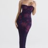 Sexy Sweetheart Bodycon Lace Mesh Sleeveless Printed Maxi Dress - Floral