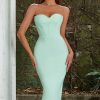 Sexy Sweetheart Bodycon Strapless Bandage Cocktail Midi Dress - Mint Green