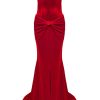 Sexy Sweetheart Satin Top Bowknot High Waist Fishtail Two Piece Maxi Dress - Red