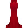 Sexy Sweetheart Satin Top Bowknot High Waist Fishtail Two Piece Maxi Dress - Red