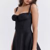 Sexy Tie Front Lace Up Back Fit & Flare Corset Mini Sundress - Black