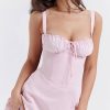 Sexy Tie Front Lace Up Back Fit & Flare Corset Mini Sundress - Light Pink