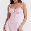 Sexy Tie Front Lace Up Back Fit & Flare Corset Mini Sundress - Light Pink