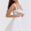 Sexy Tie Front Lace Up Back Fit & Flare Corset Mini Sundress - White