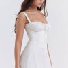 Sexy Tie Front Lace Up Back Fit & Flare Corset Mini Sundress - White