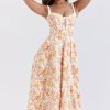 Sexy Tie Neck High Split Floral Printed Summer Midi Sundress - Beige