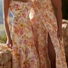 Sexy Tie Neck High Split Floral Printed Summer Midi Sundress - Beige