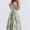 Sexy Tie Neck High Split Floral Printed Summer Midi Sundress - Green