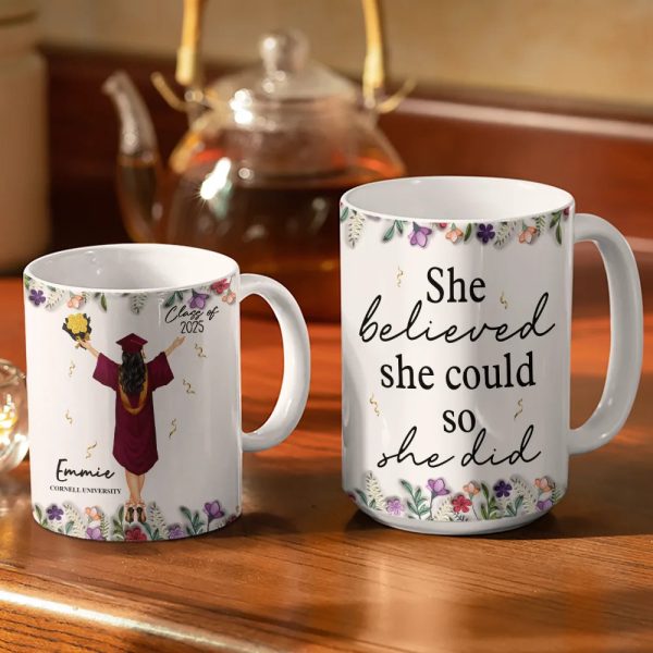 She Believed She Could So She Did - 3D Inflated Effect Printed Mug, Personalized White Edge-to-Edge Mug
