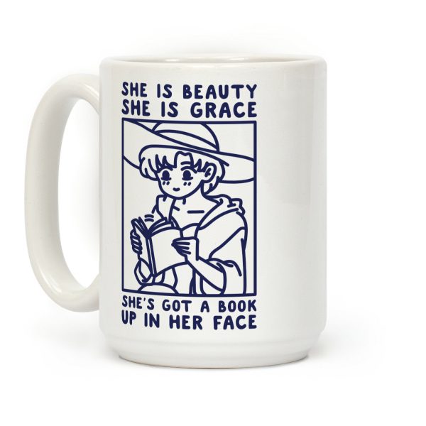 She is Beauty She is Grace She's Got a Book Up In Her Face Ami Coffee Mug